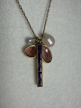 Tai Gemstone and Gold Tone Cluster Charm Pendant Necklace